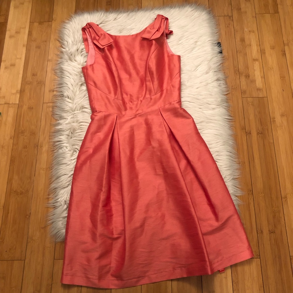 Alfred Sung Bateau Neck Bow Shoulder Dupioni Pink Orange Cocktail Dress size 6 - Picture 2 of 14
